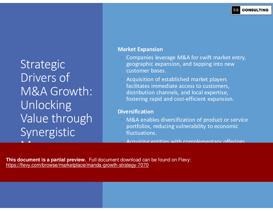 Mergers and Acquisitions (M&A) Growth Strategy Framework (107-slide PowerPoint presentation (PPTX)) Preview Image