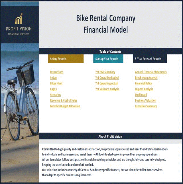 This is a partial preview of Bike Rental Company – 5 Year Financial Model (Excel workbook (XLSX)). 