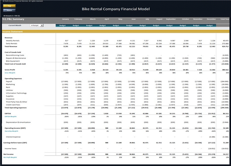 This is a partial preview of Bike Rental Company – 5 Year Financial Model (Excel workbook (XLSX)). 