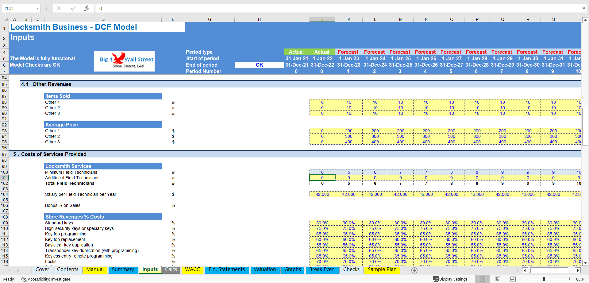 This is a partial preview of Locksmith Business - DCF 10 Year Financial Model (Excel workbook (XLSX)). 