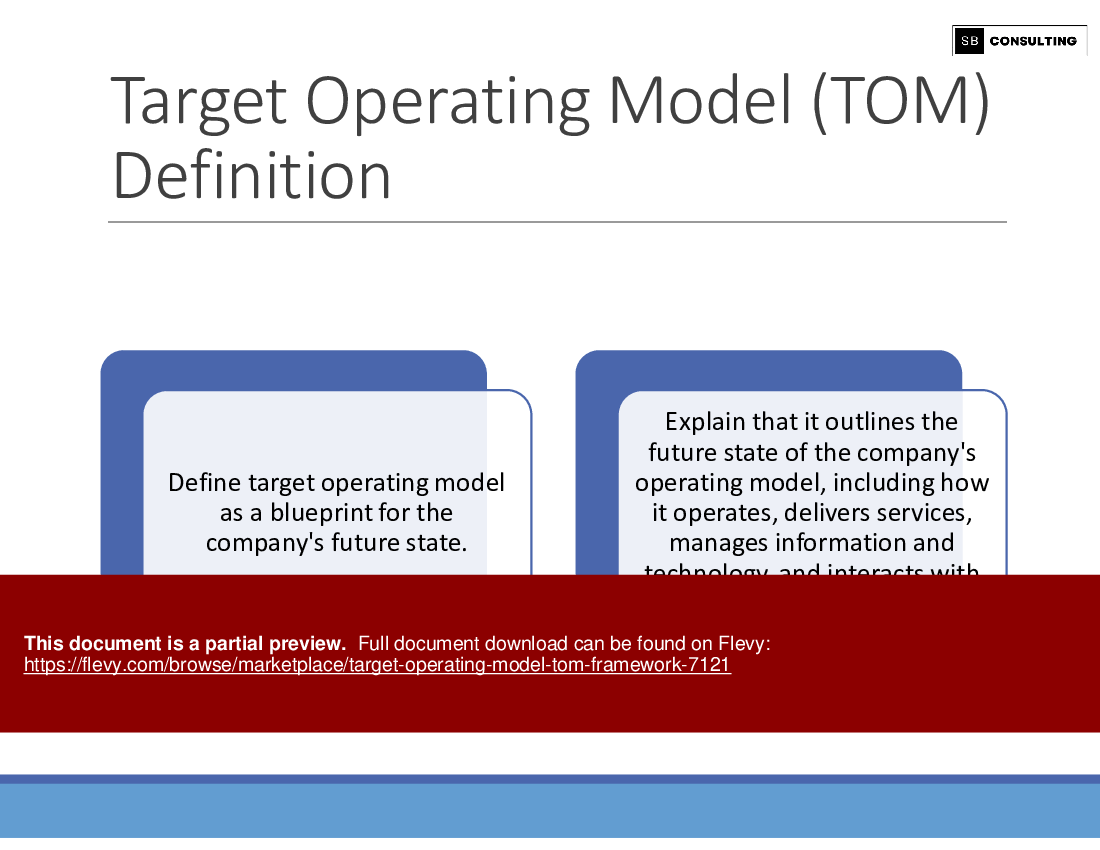 Target Operating Model (TOM)  Framework (48-slide PowerPoint presentation (PPTX)) Preview Image