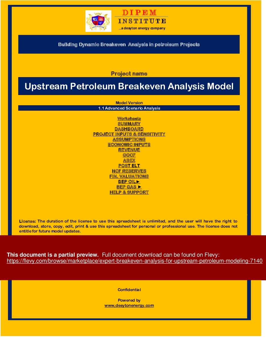 Expert Breakeven Analysis for Upstream Petroleum Modeling (Excel workbook (XLSX)) Preview Image