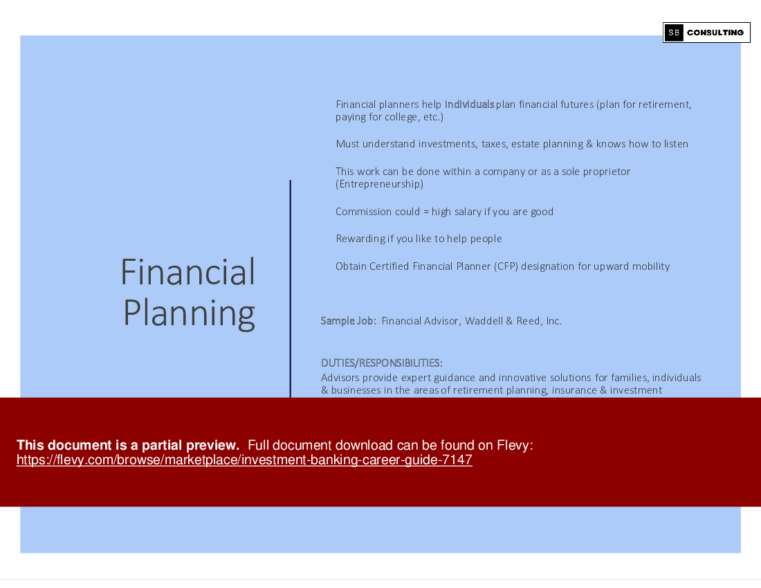 Investment Banking Career Guide (106-slide PowerPoint presentation (PPTX)) Preview Image
