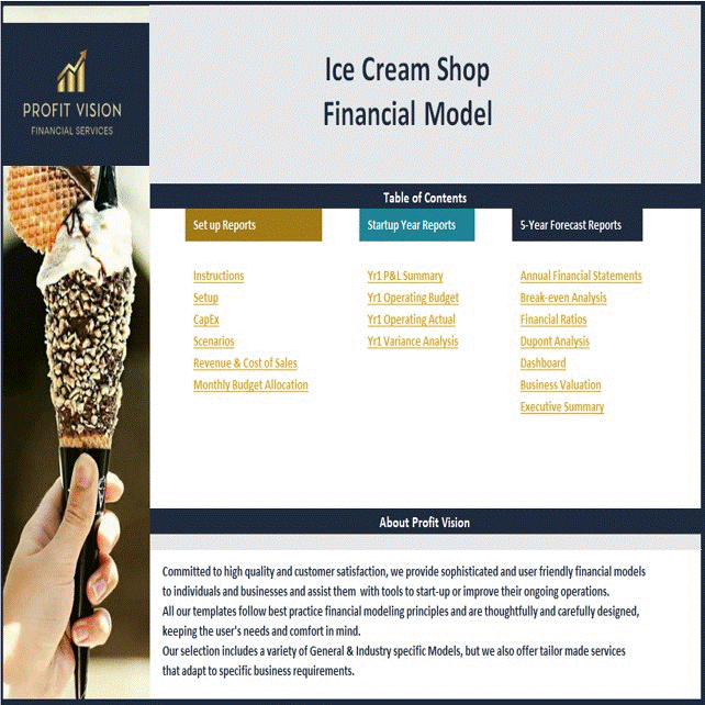 Ice Cream Shop – 5 Year Financial Model (Excel template (XLSX)) Preview Image