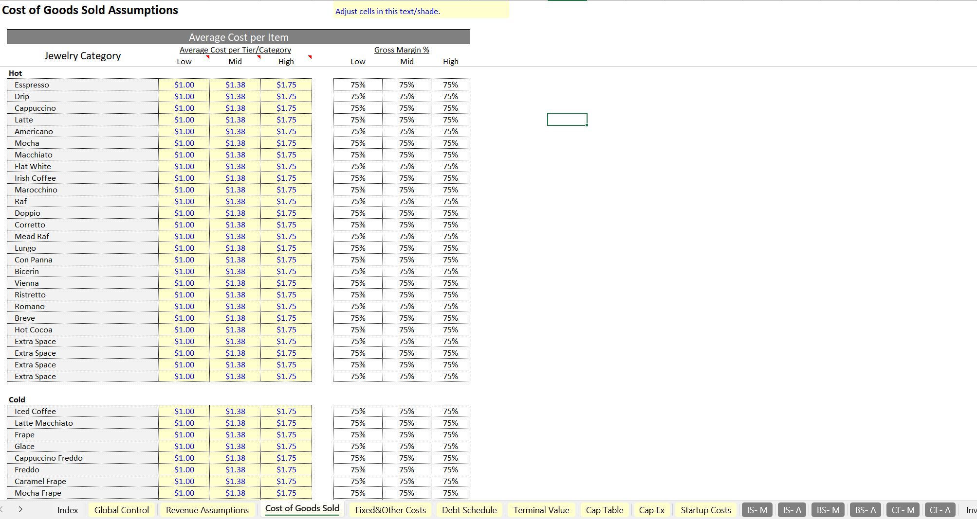 Bottom-up Coffee Shop Financial Model (Excel template (XLSX)) Preview Image