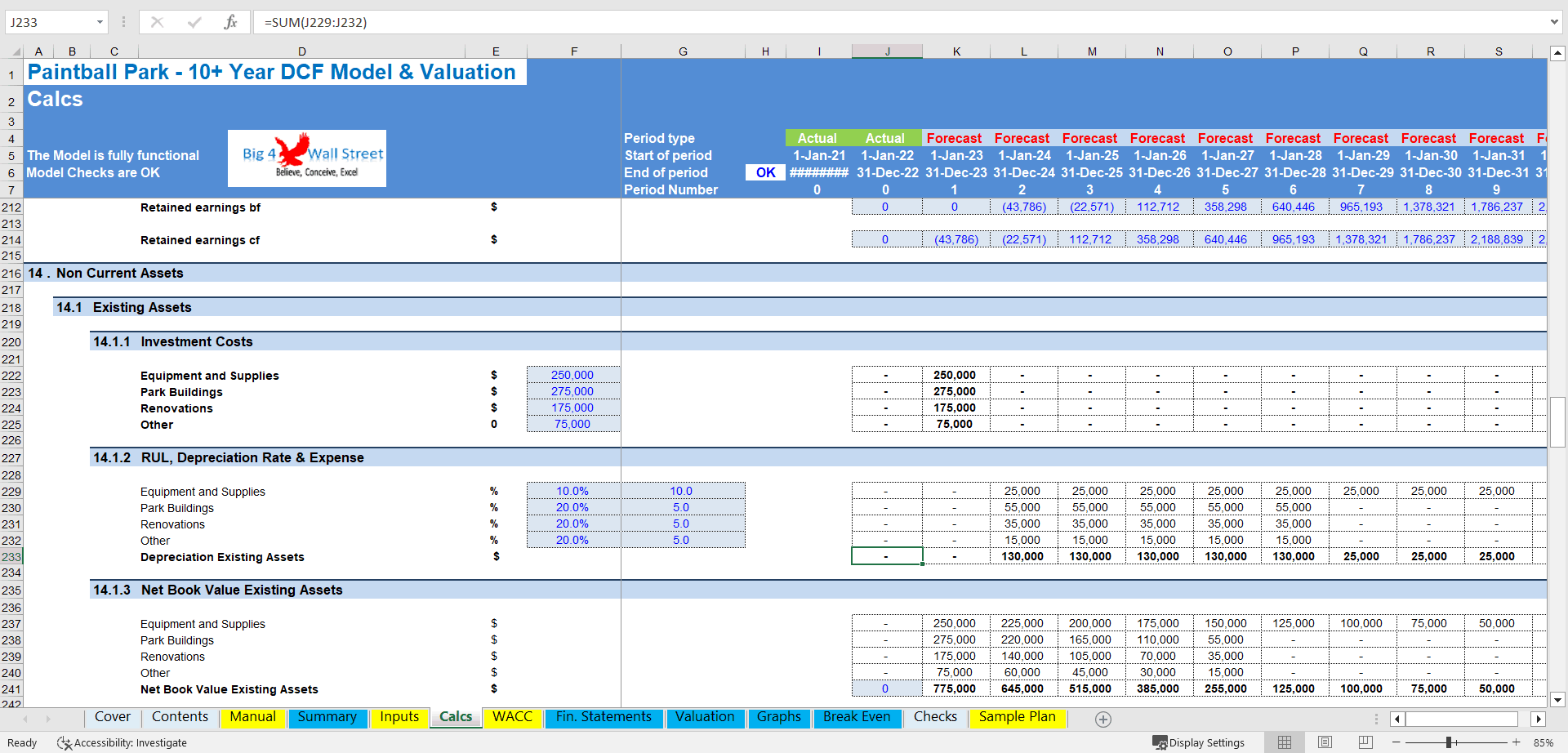 Paintball Park Business - 10+ Years DCF Model & Valuation (Excel template (XLSX)) Preview Image