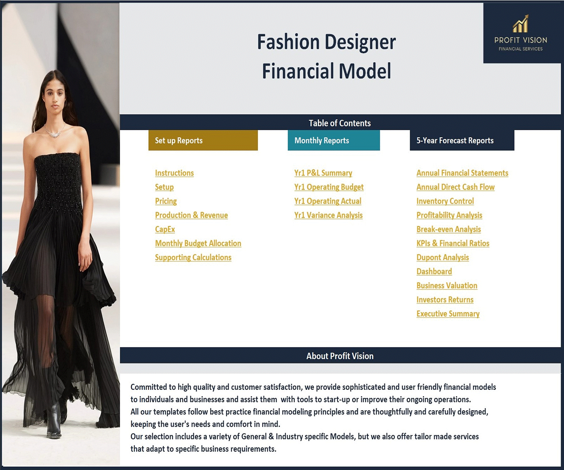 Fashion Designer (Independent) – 5 Year Financial Model (Excel template (XLSX)) Preview Image