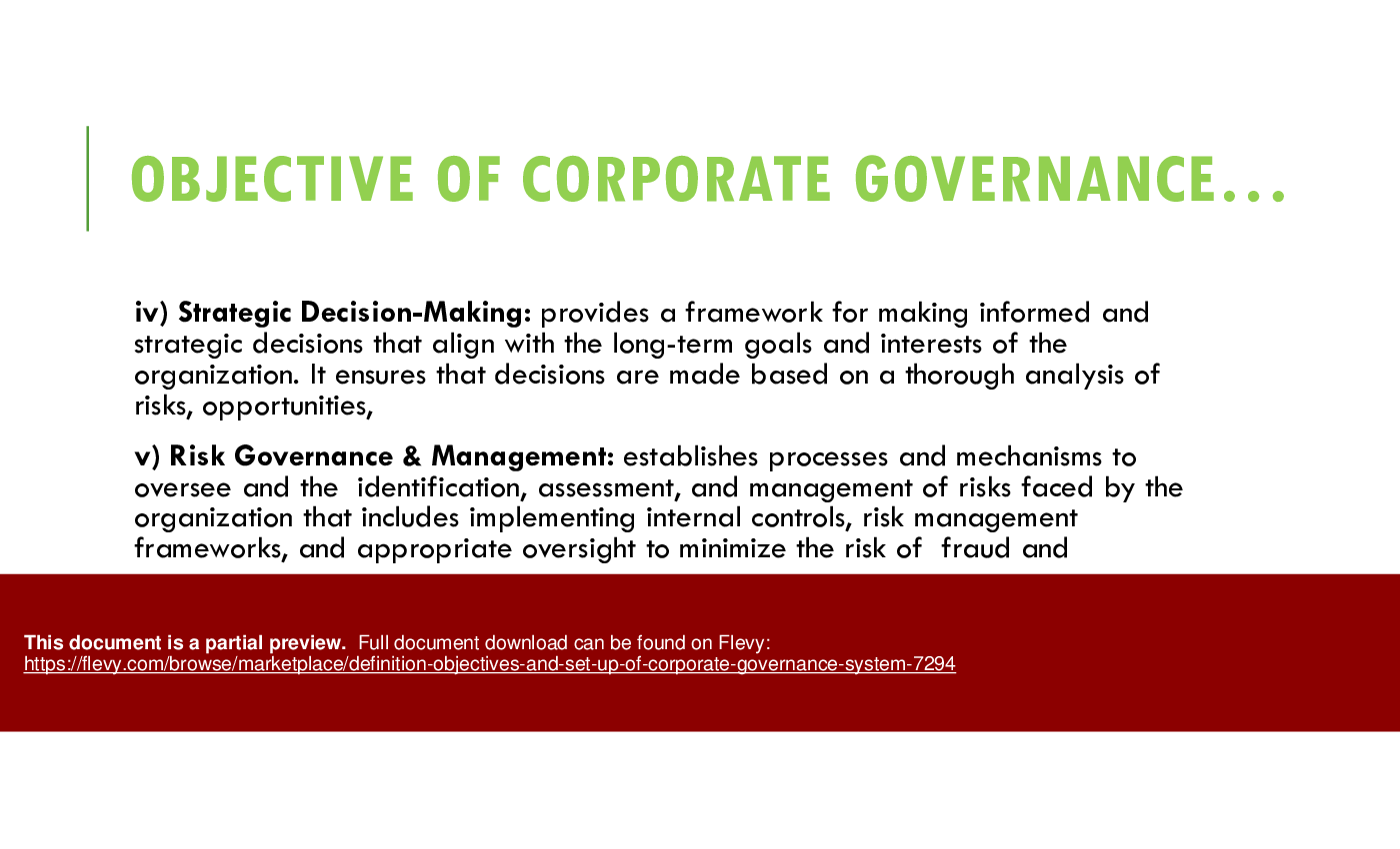 Definition, Objectives, and Set Up of Corporate Governance System (28-slide PPT PowerPoint presentation (PPTX)) Preview Image