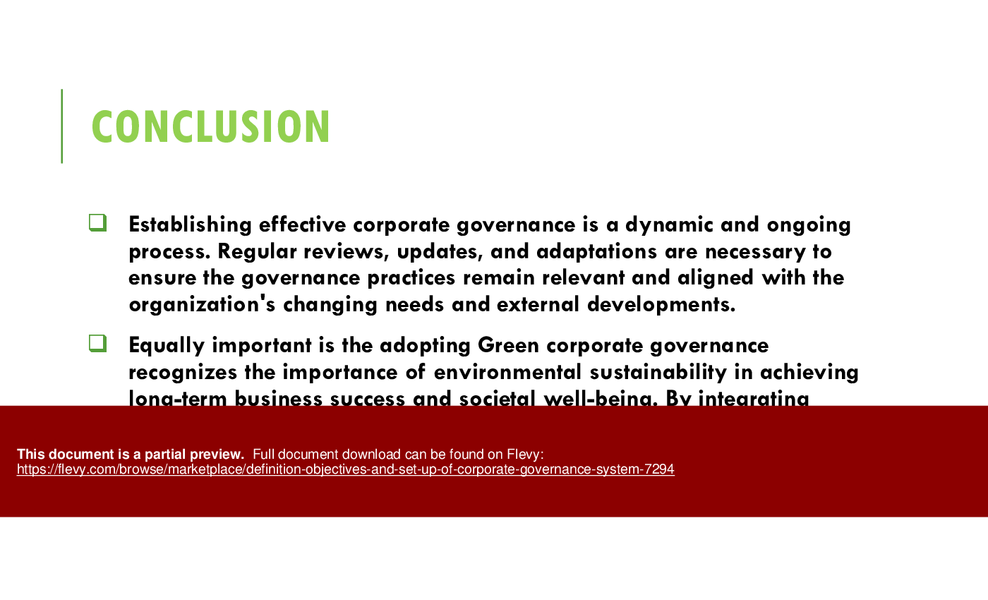 Definition, Objectives, and Set Up of Corporate Governance System (28-slide PPT PowerPoint presentation (PPTX)) Preview Image