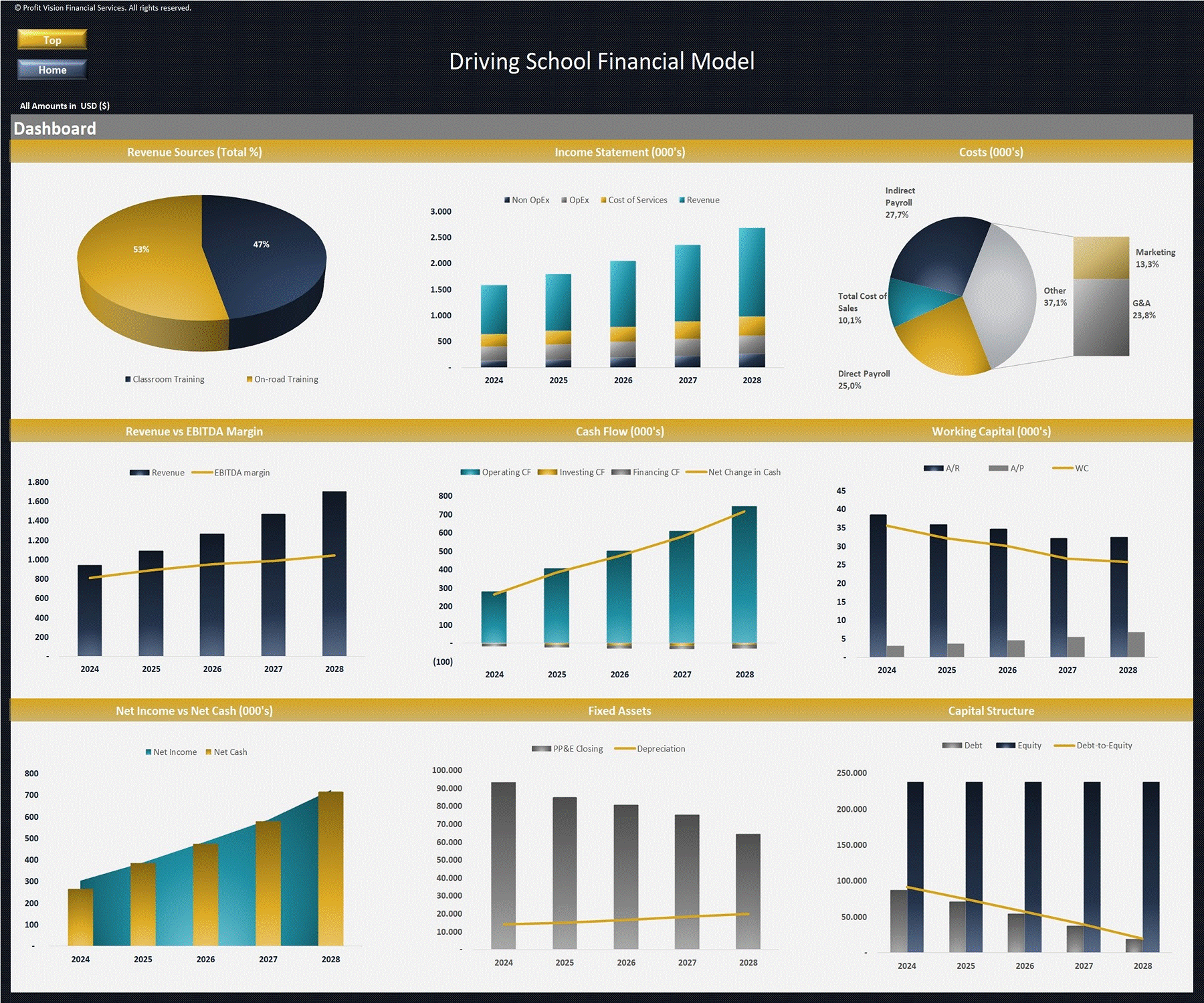 Driving School – 5 Year Financial Model (Excel template (XLSX)) Preview Image