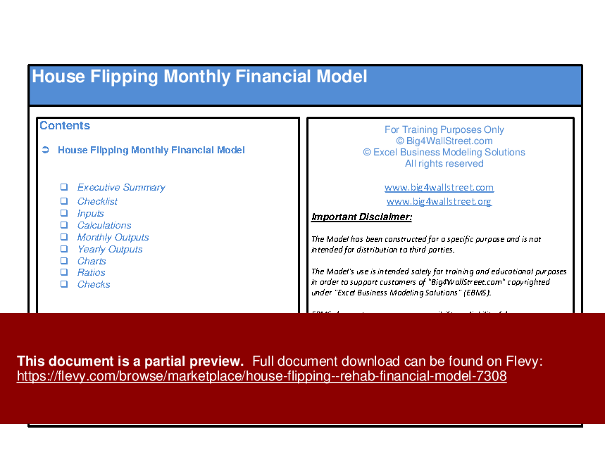 House Flipping - Rehab Financial Model (Excel template (XLSX)) Preview Image