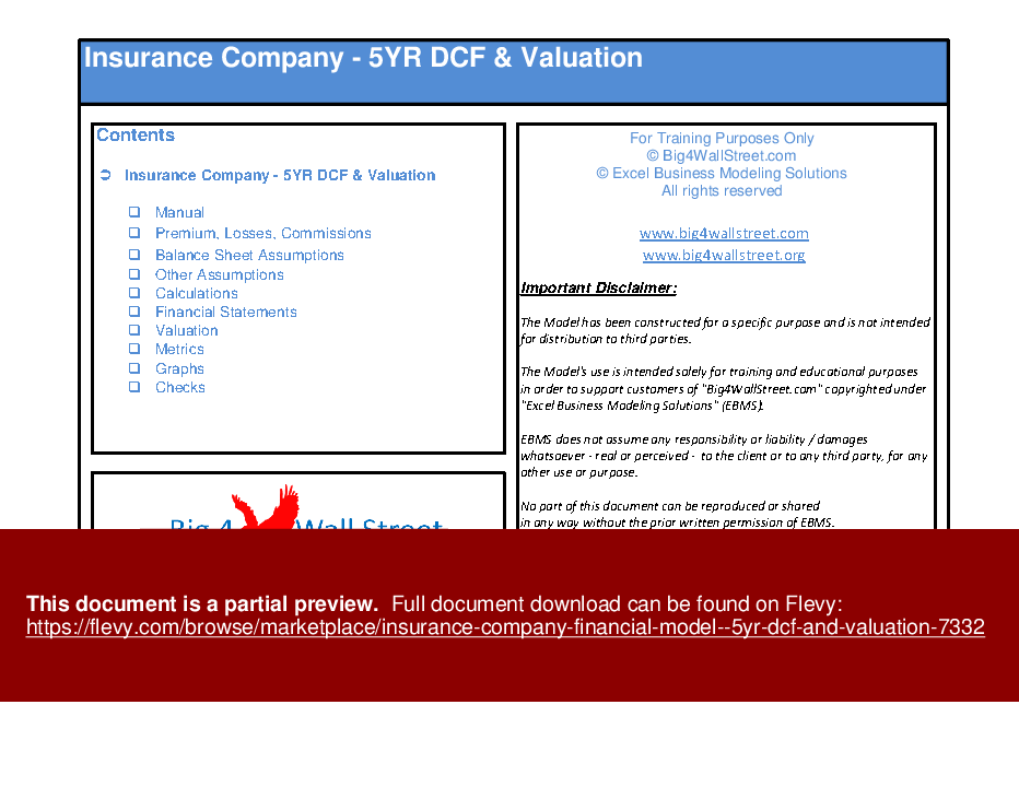 Insurance Company Financial Model - 5YR DCF & Valuation (Excel template (XLSX)) Preview Image
