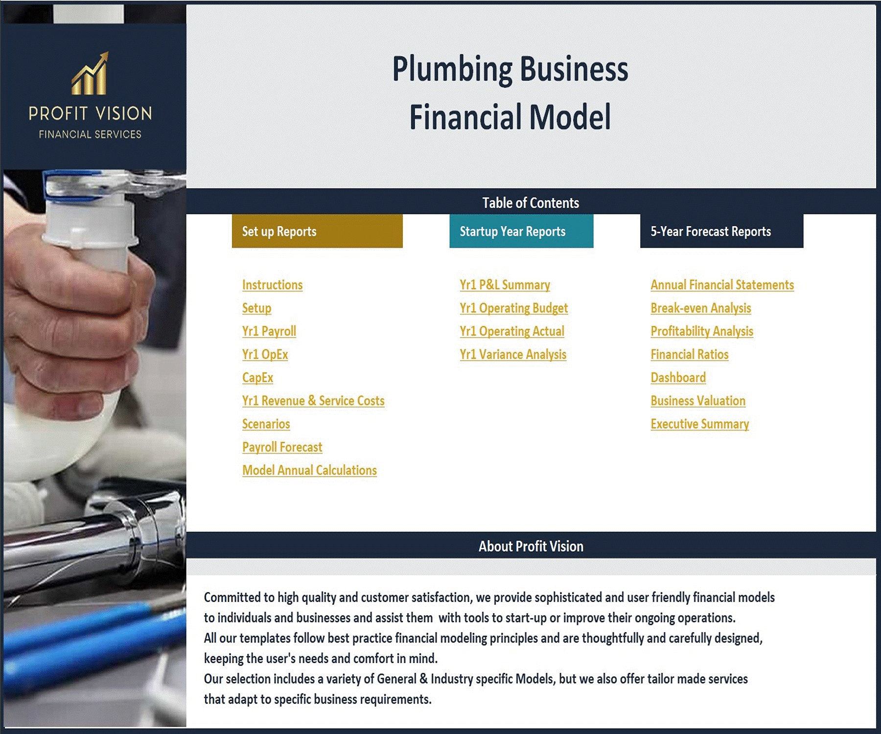 Plumbing Business Financial Model – 5 Year Forecast (Excel template (XLSX)) Preview Image