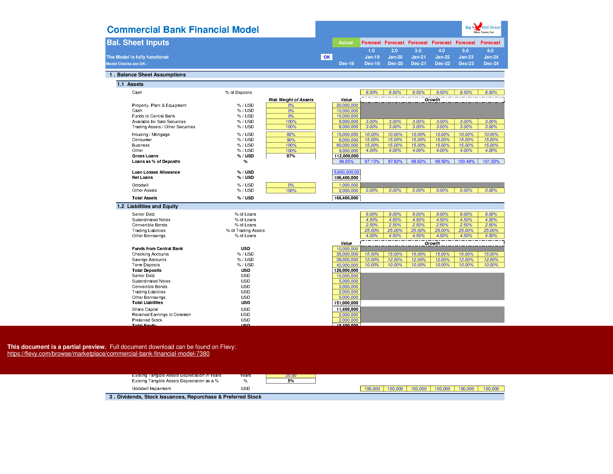 Commercial Bank Financial Model (Excel template (XLSM)) Preview Image