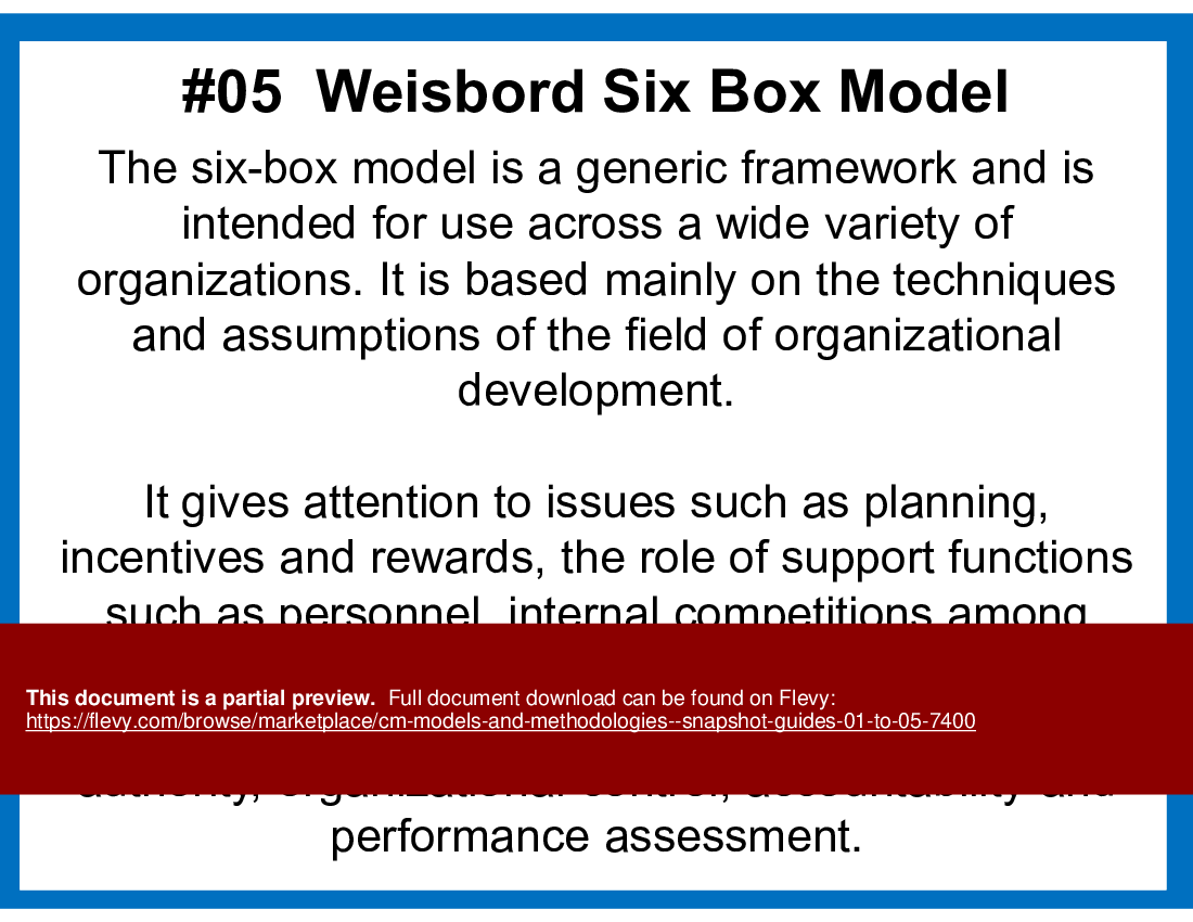 Change Management Models & Methodologies – Snapshot Guides 1-5 (19-slide PPT PowerPoint presentation (PPT)) Preview Image