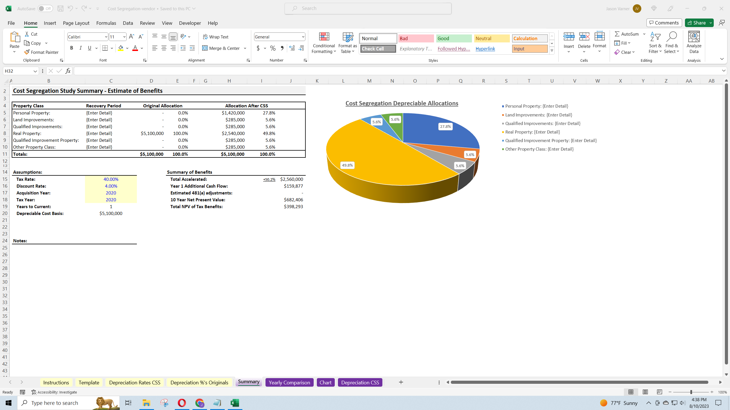 Cost Segregation Study: Multiple Property Class Analysis (Excel template (XLSX)) Preview Image
