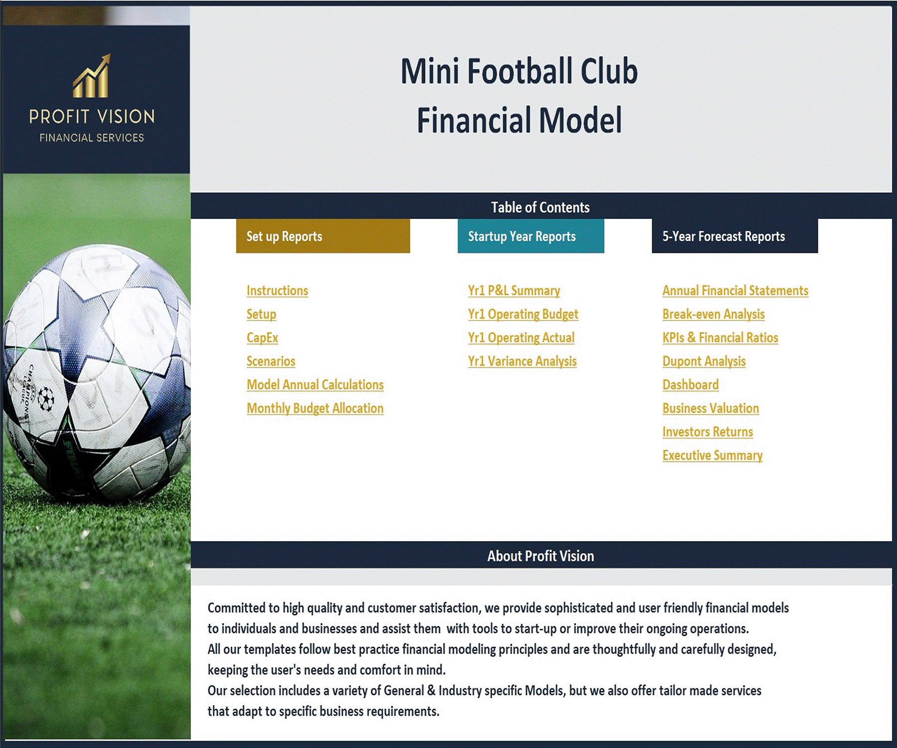 Mini Football Club Financial Model – 5 Year Forecast (Excel template (XLSX)) Preview Image
