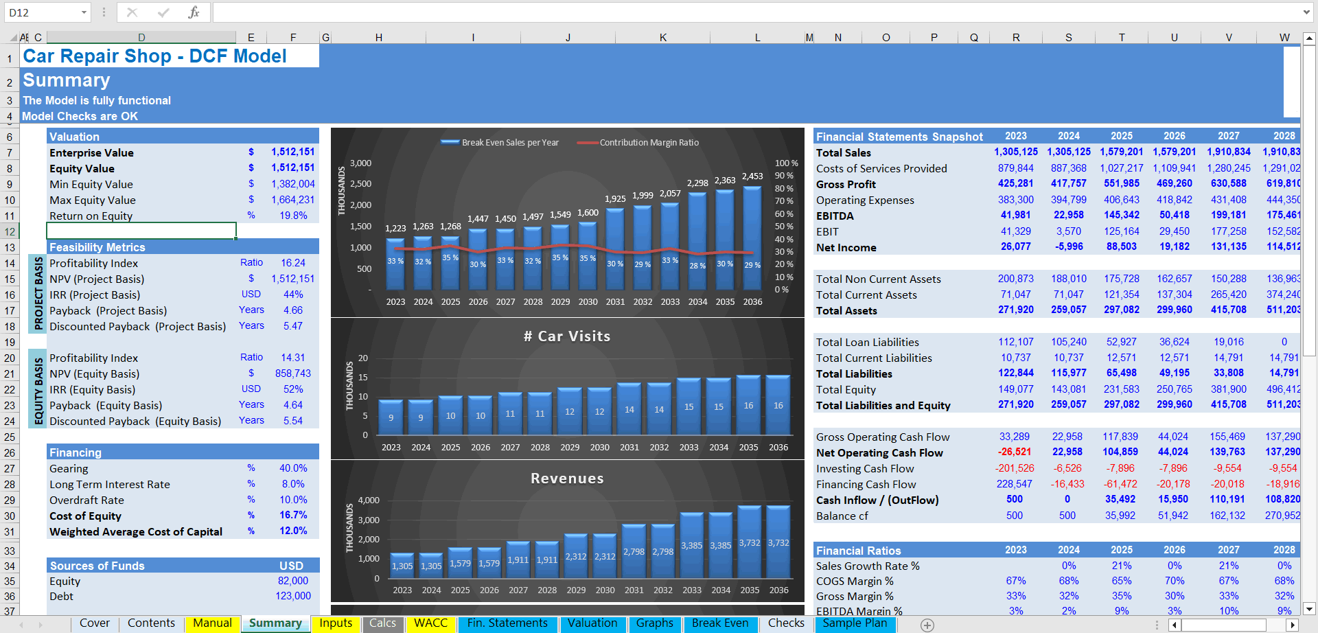 Car Repair Shop Financial Model (10+ Yrs DCF and Valuation) (Excel template (XLSX)) Preview Image