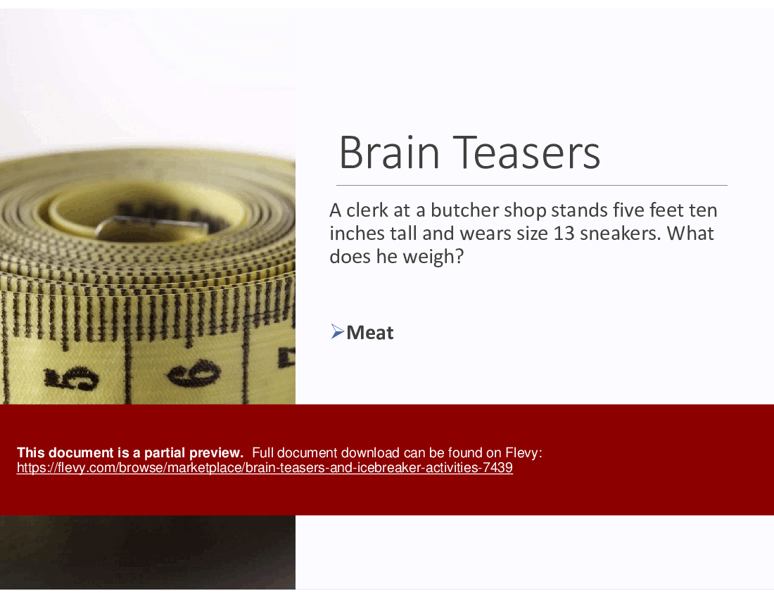 Brain Teasers and Icebreaker Activities (157-slide PowerPoint presentation (PPTX)) Preview Image