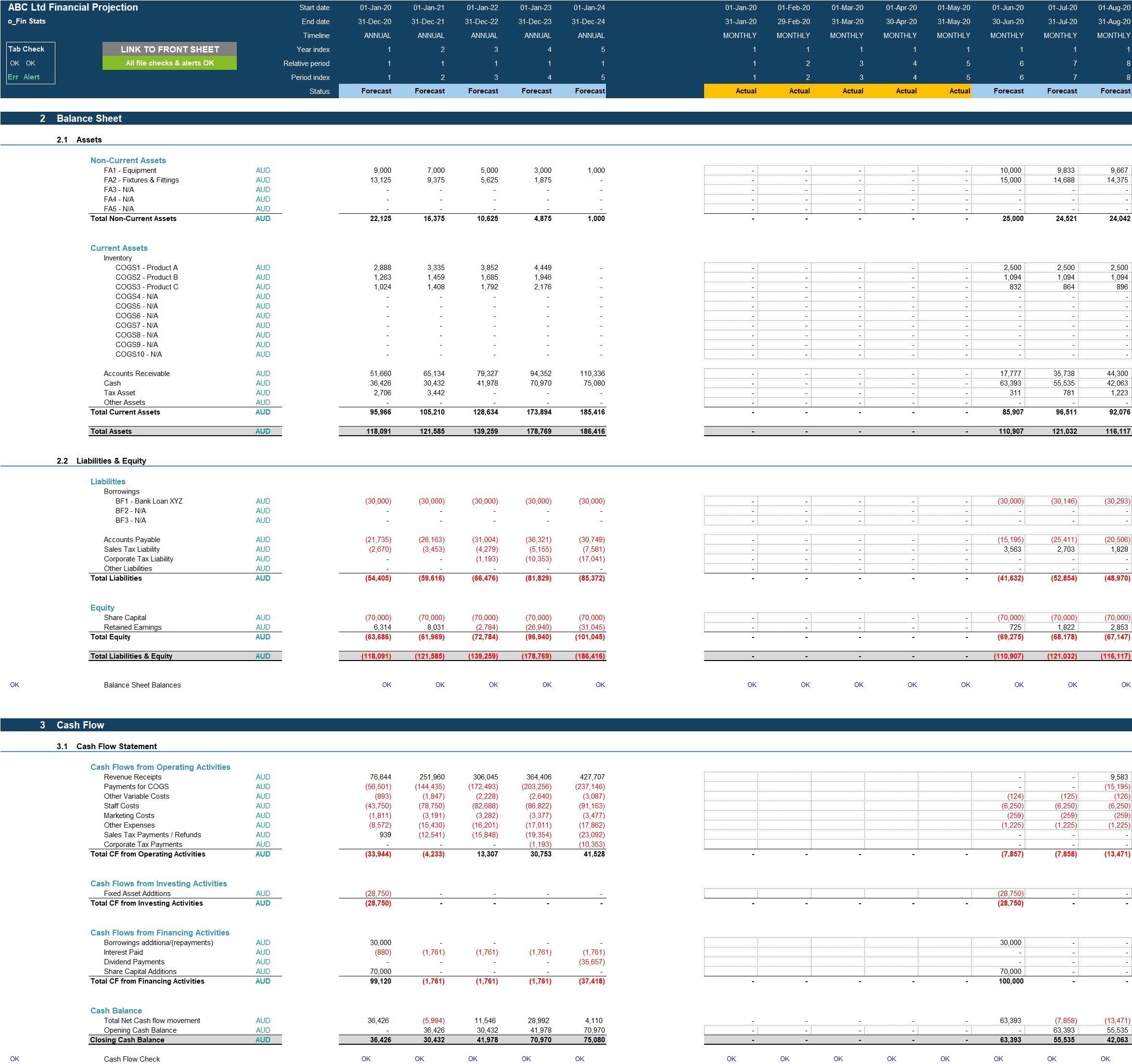 Generic Monthly 5-Year 3 Statement Rolling Financial Project (Excel template (XLSX)) Preview Image