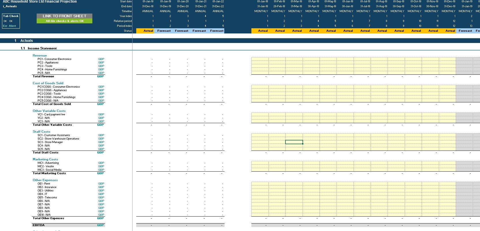 Retail Outlet Startup/Existing Business Financial Projection 3 Statement Model (Excel template (XLSX)) Preview Image