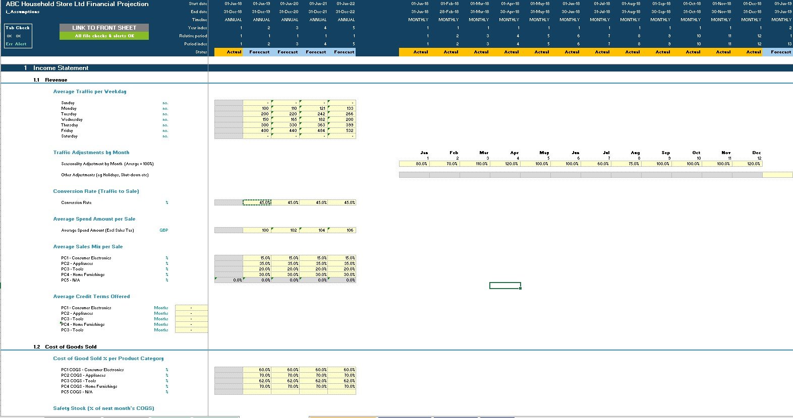 Retail Outlet Startup/Existing Business Financial Projection 3 Statement Model (Excel template (XLSX)) Preview Image