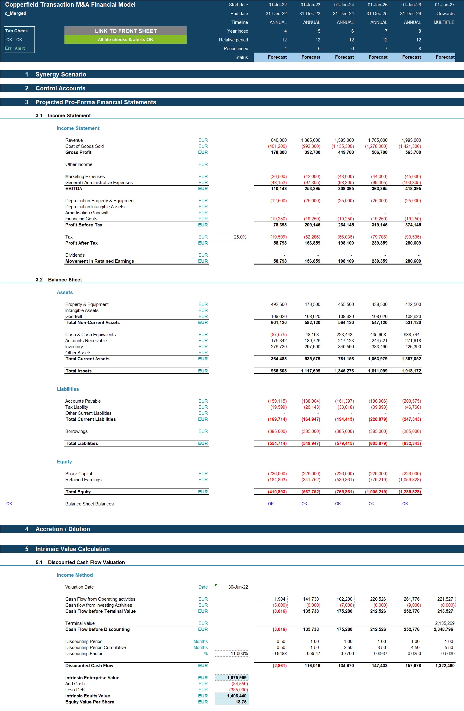Mergers and Acquisition (M&A) Financial Projection Model (Excel template (XLSX)) Preview Image