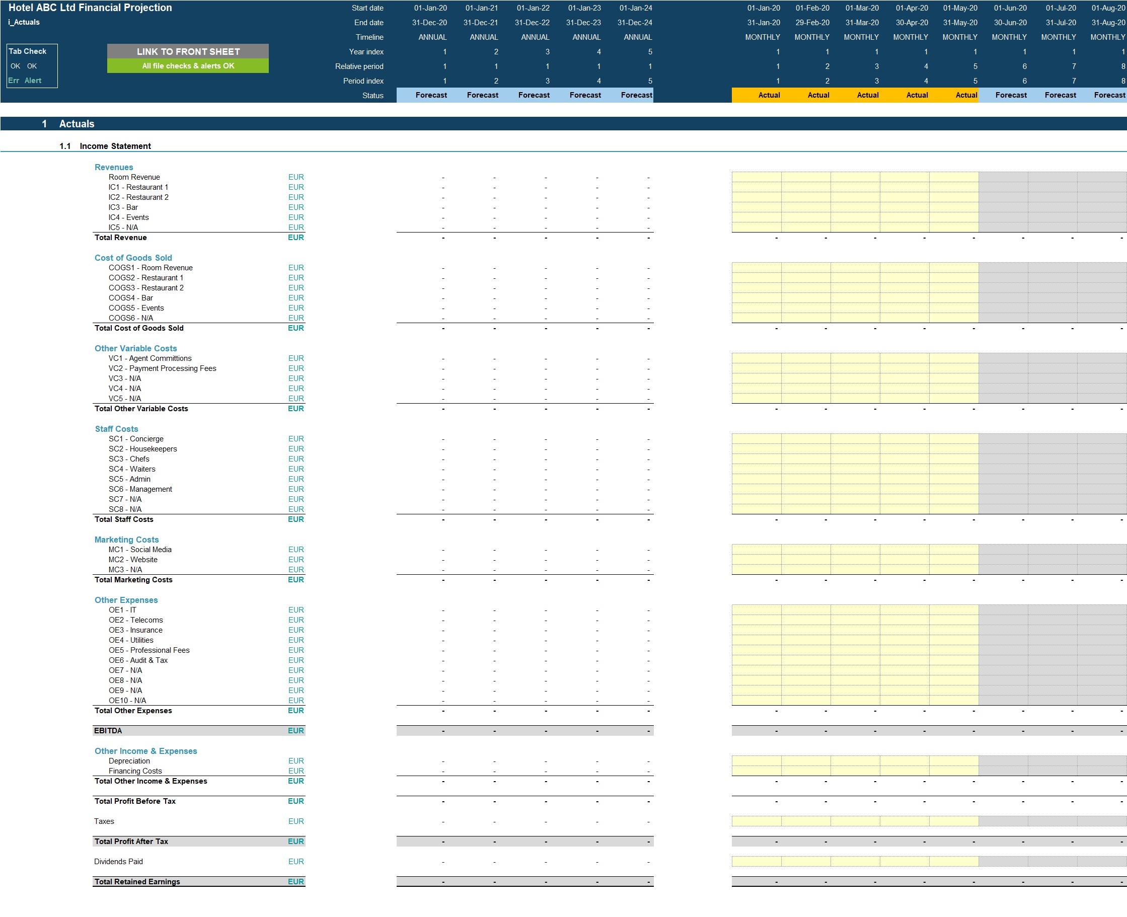 Hotel Startup/Existing Business Financial Projection 3 Statement Analysis (Excel workbook (XLSX)) Preview Image