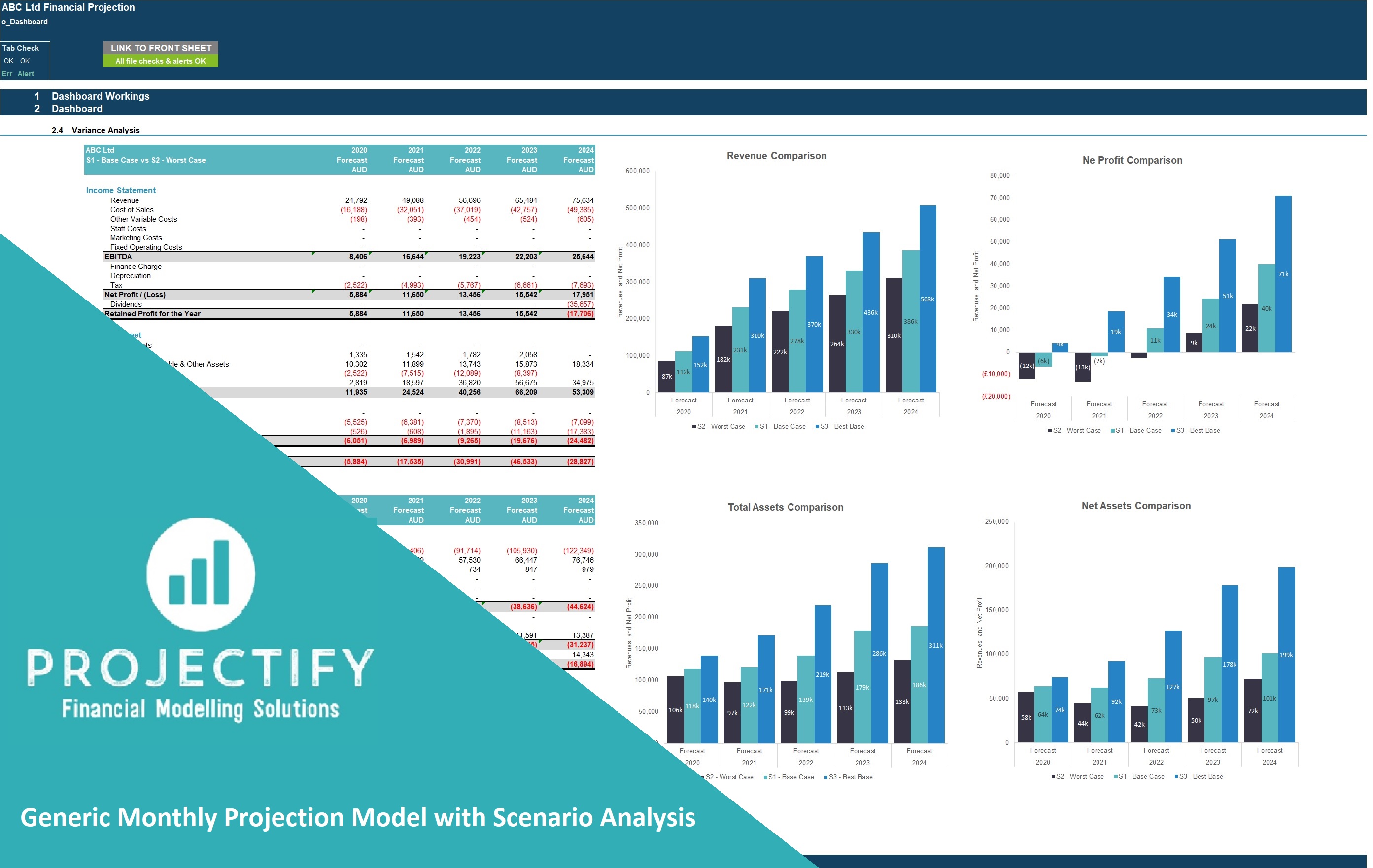 Generic Monthly 5-Year 3 Statement Rolling Financial Projection Model with Scenario Analysis (Excel template (XLSX)) Preview Image