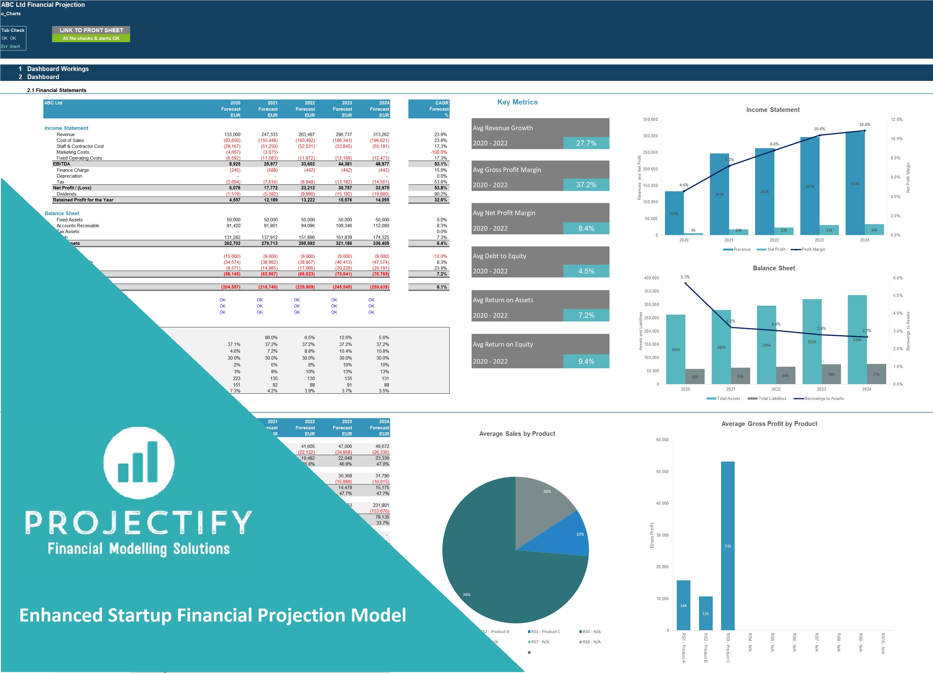 Enhanced Generic Startup Financial Projection 3 Statement Model (Excel template (XLSX)) Preview Image
