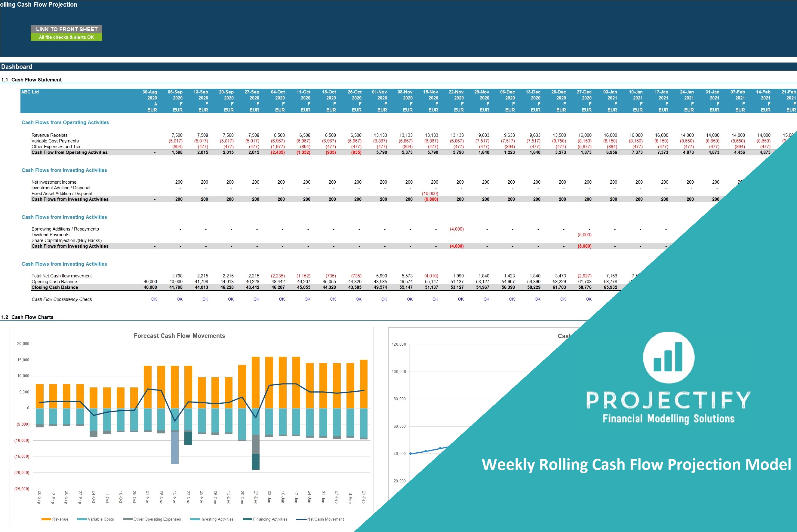 Weekly Rolling Cash Flow Projection Excel Model (Excel template (XLSX)) Preview Image
