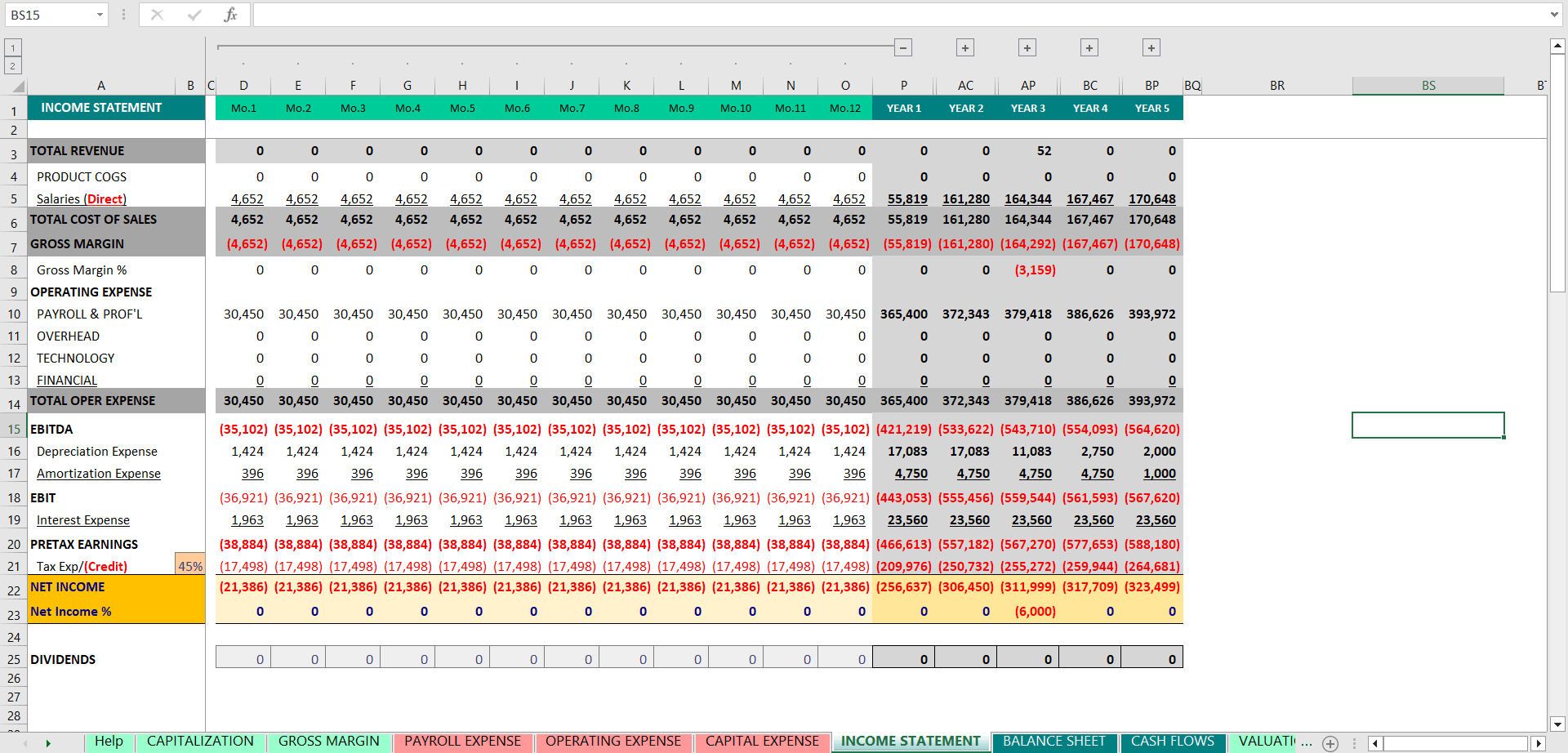 3 Statement Excel Model with 5-year Forecast (Excel template (XLSX)) Preview Image