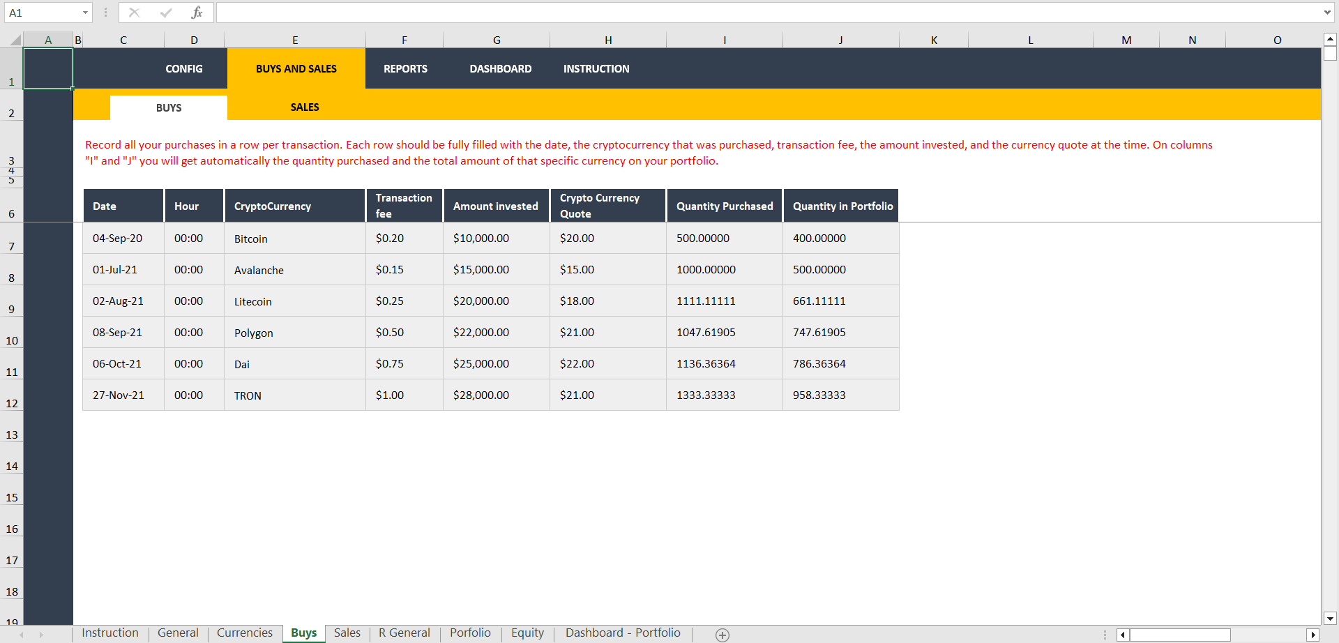 Crypto Currency Portfolio Excel Dashboard (Excel template (XLSM)) Preview Image