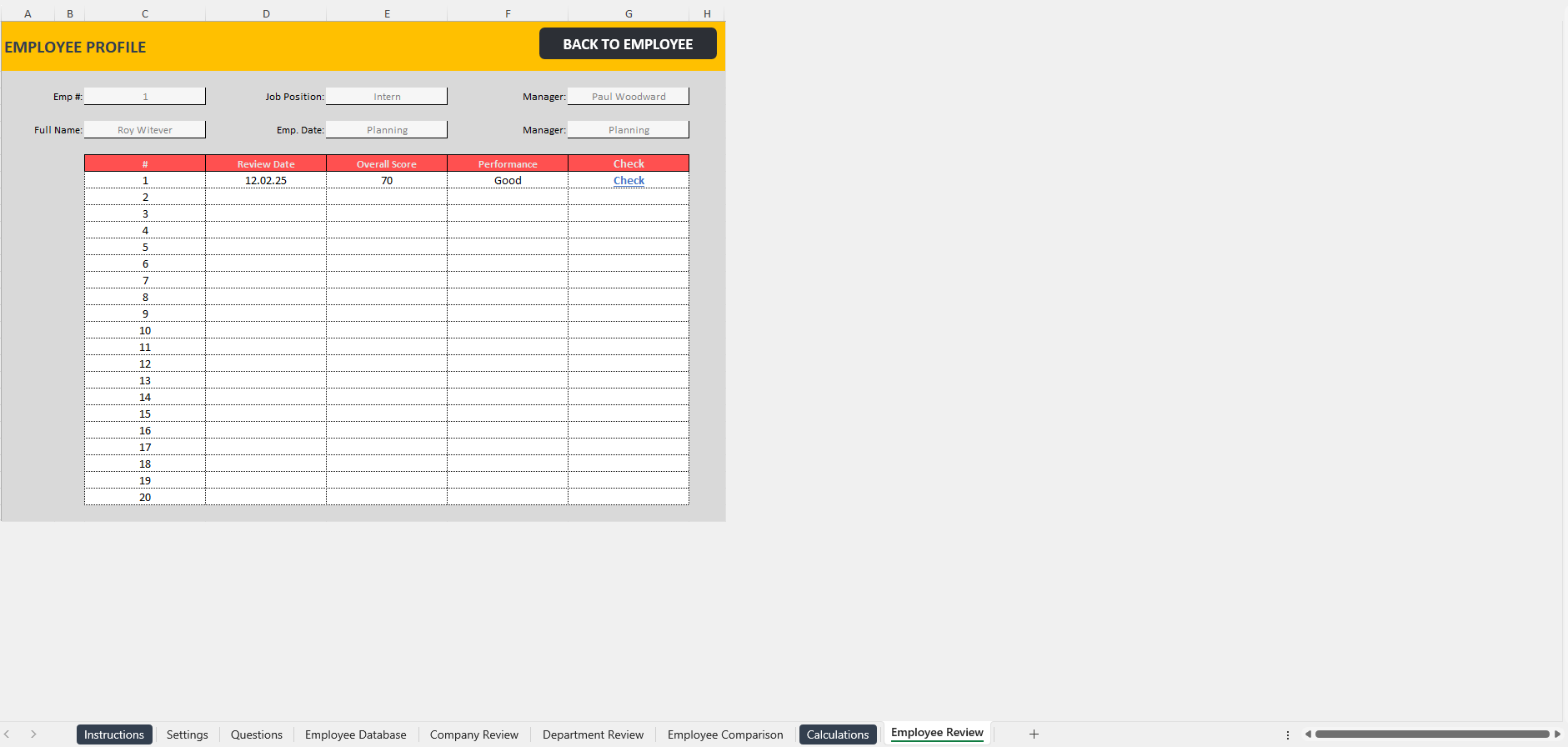 Dynamic Performance Review Excel Dashboard Template (Excel template (XLSM)) Preview Image
