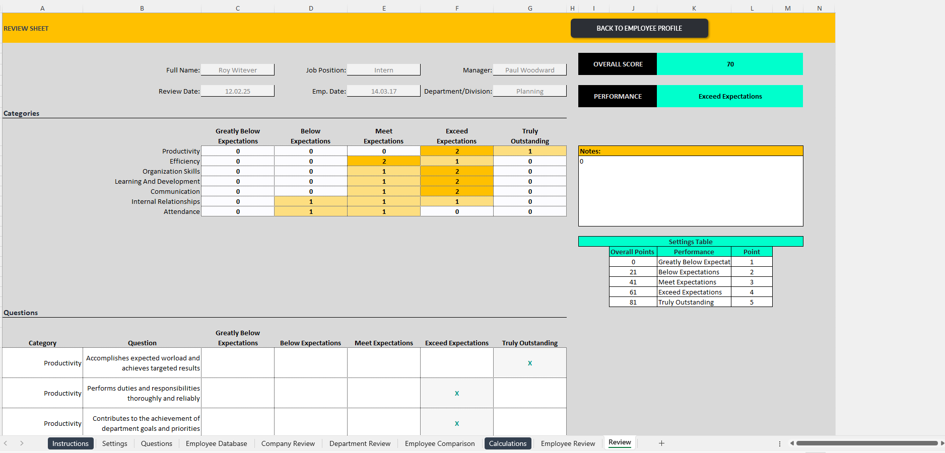 Dynamic Performance Review Excel Dashboard Template (Excel template (XLSM)) Preview Image