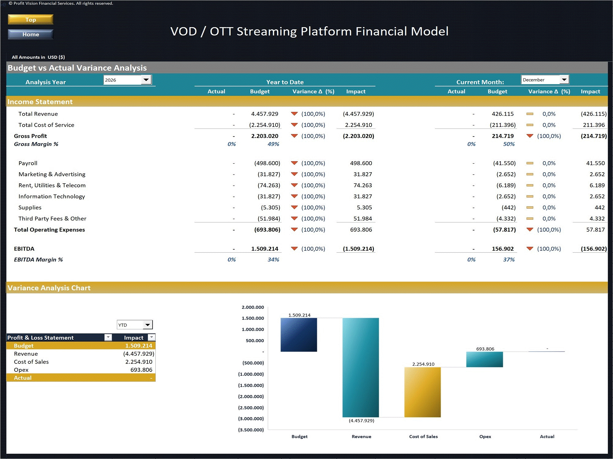VOD/OTT Streaming Platform - 10 Year Financial Model (Excel template (XLSX)) Preview Image