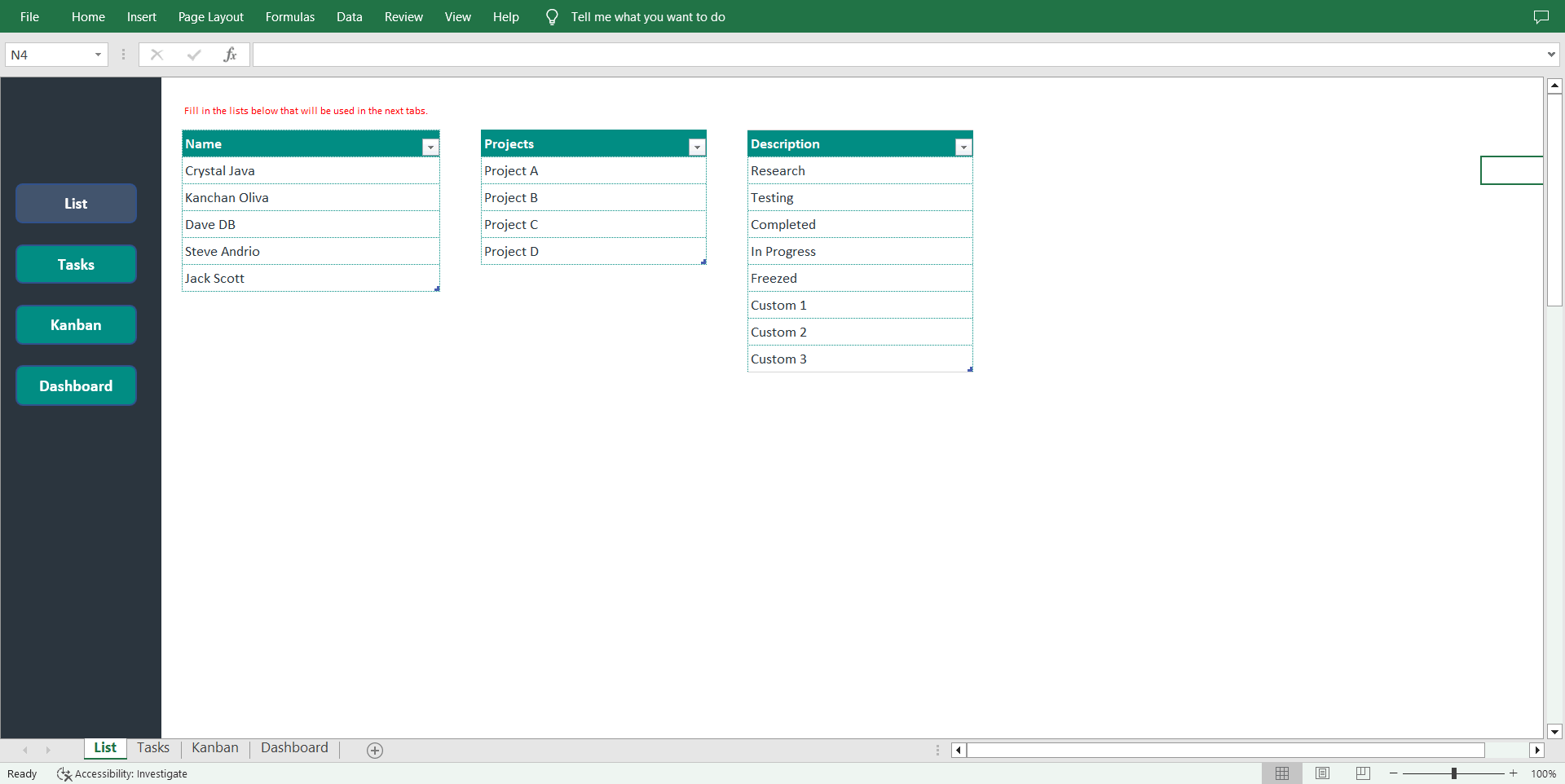 Kanban Excel Dashboard Template