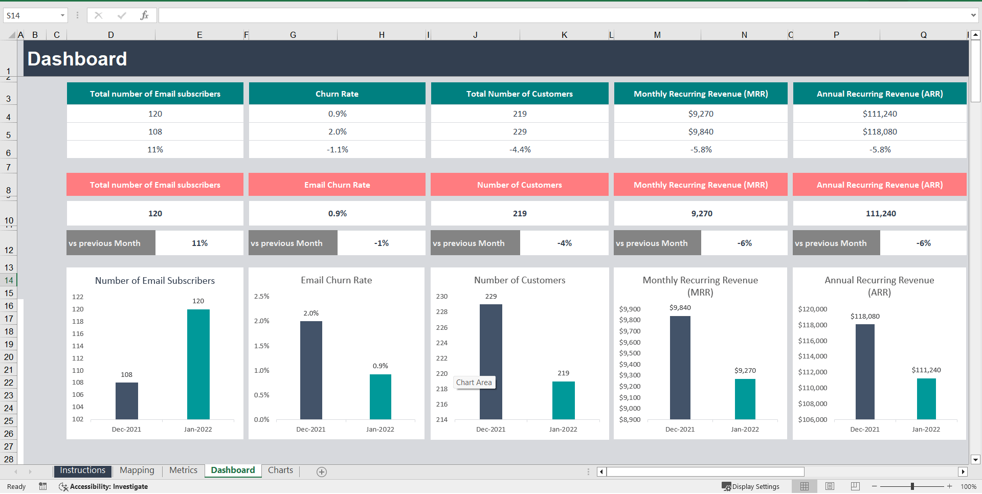 SaaS Business Tracking Template (Excel template (XLSX)) Preview Image