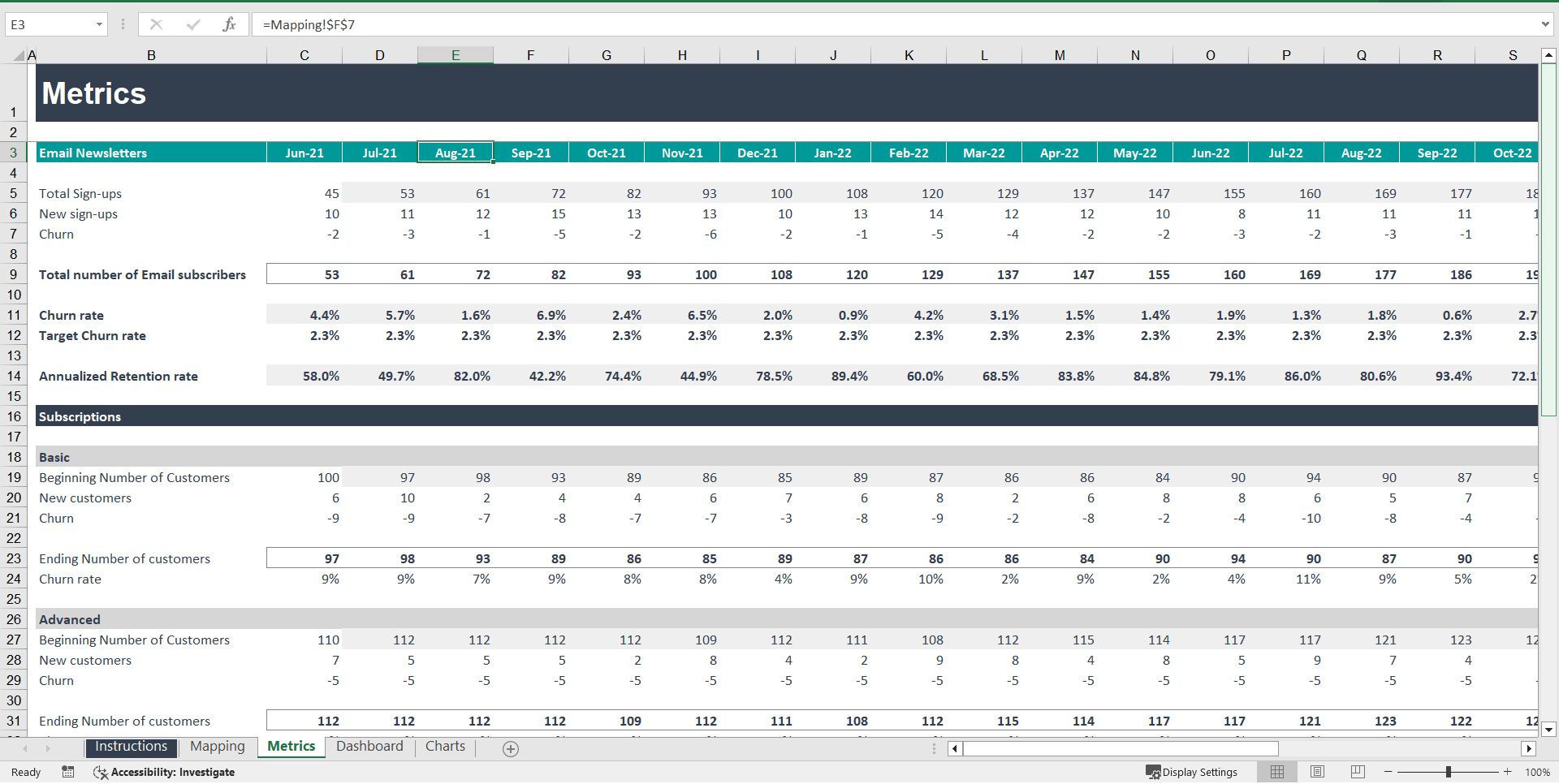 SaaS Business Tracking Template (Excel template (XLSX)) Preview Image