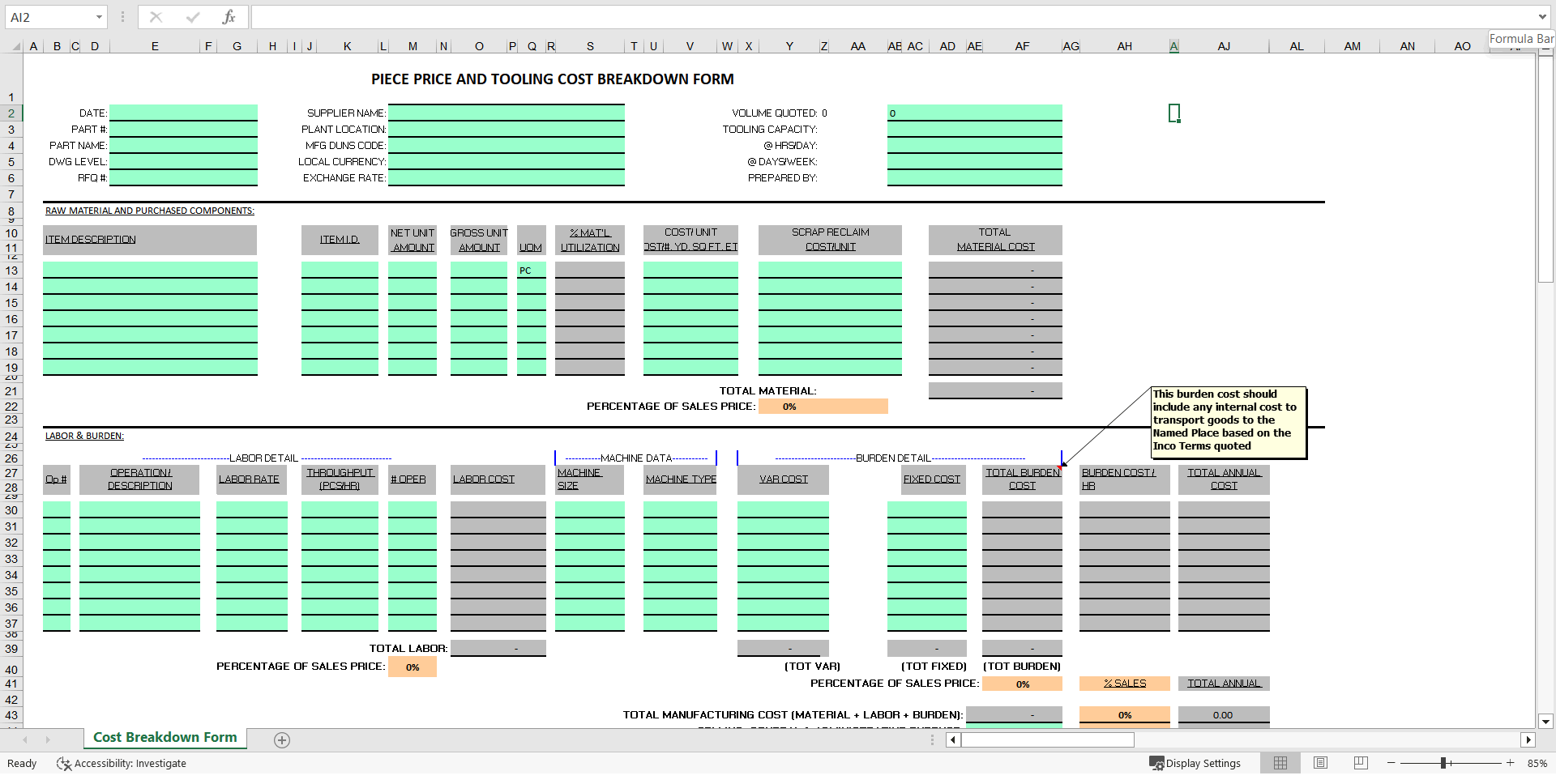Should Cost/Cost Break Down method Template (Excel template (XLSX)) Preview Image