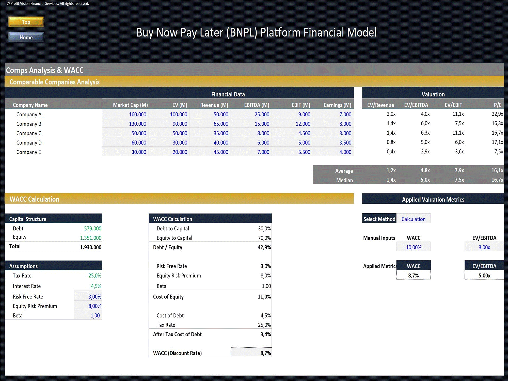 Buy Now Pay Later (BNPL) Platform - 5 Year Financial Model (Excel template (XLSX)) Preview Image