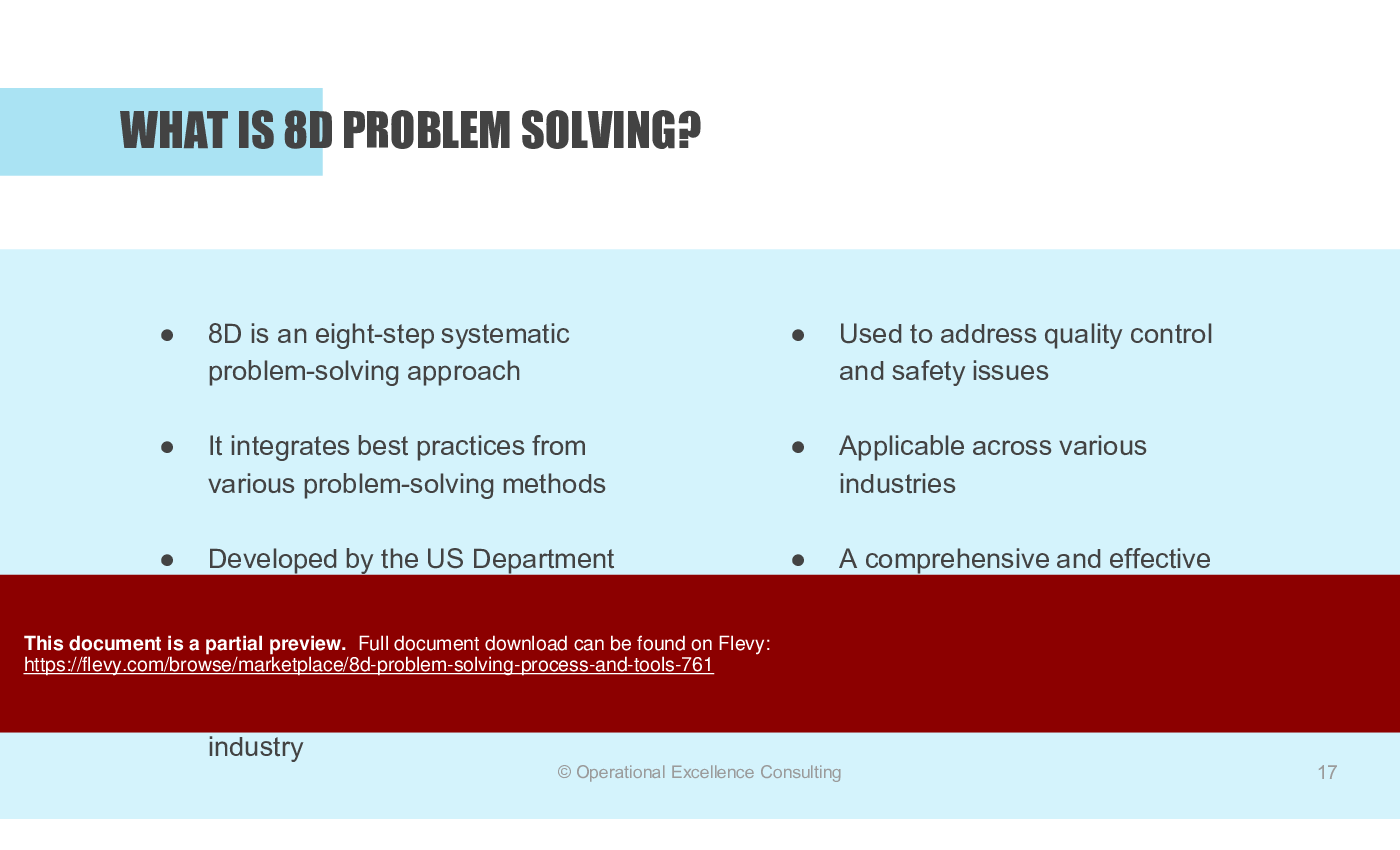 This is a partial preview of 8D Problem Solving Technique & Tools (286-slide PowerPoint presentation (PPTX)). Full document is 286 slides. 