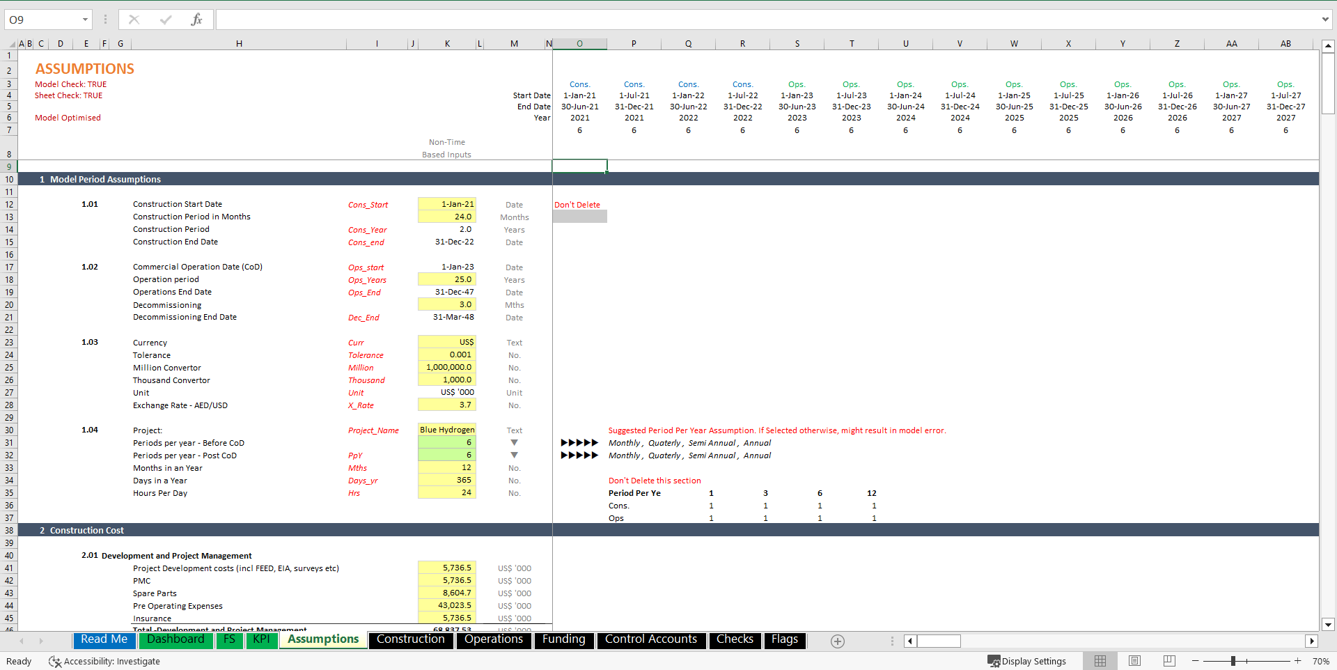 Blue Hydrogen Using Natural Gas: 3 Statements, Cash Waterfall Model (Excel template (XLSB)) Preview Image