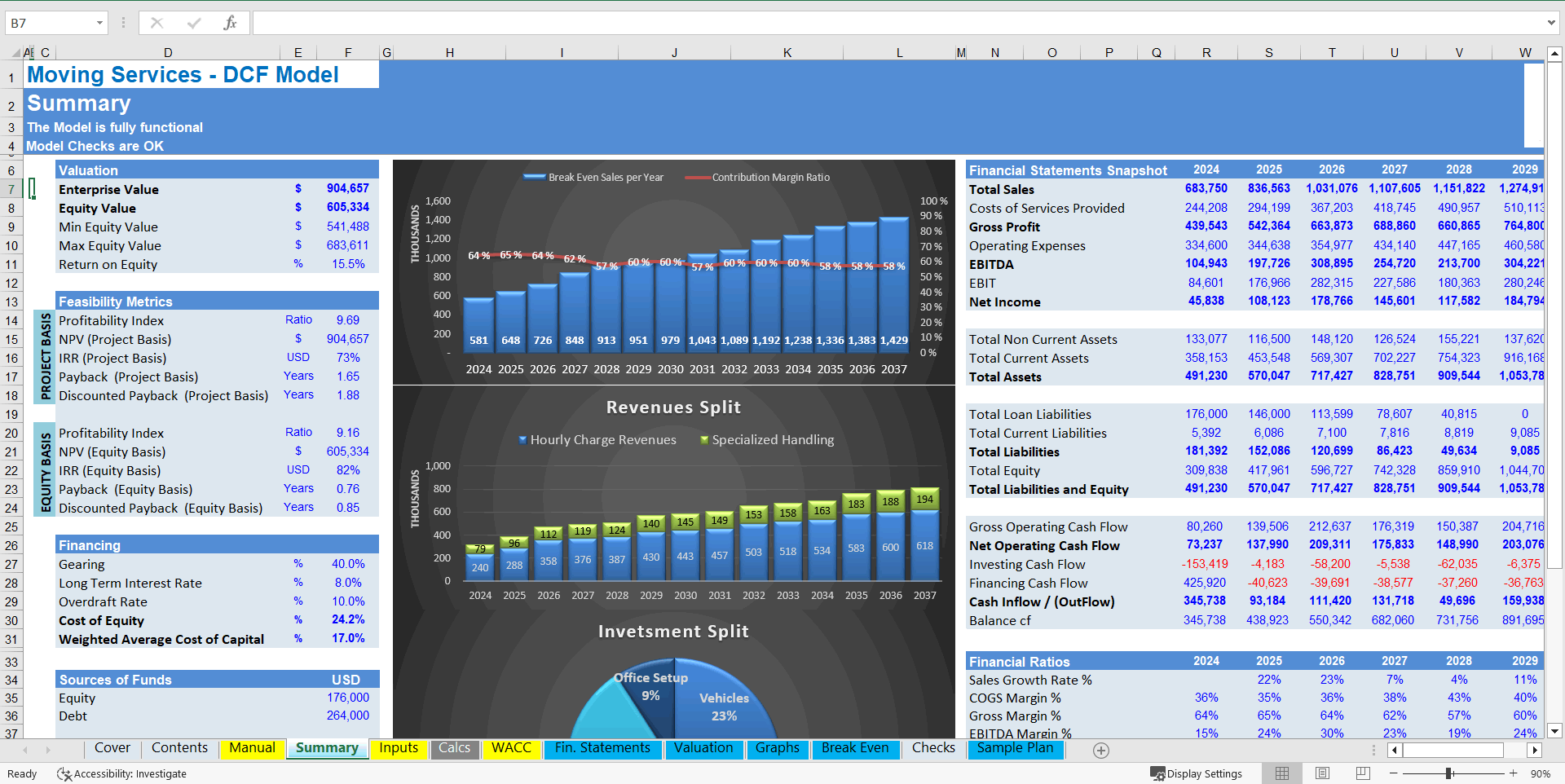 Moving Services Business Financial Model (10+ Year DCF Valuation) (Excel template (XLSX)) Preview Image