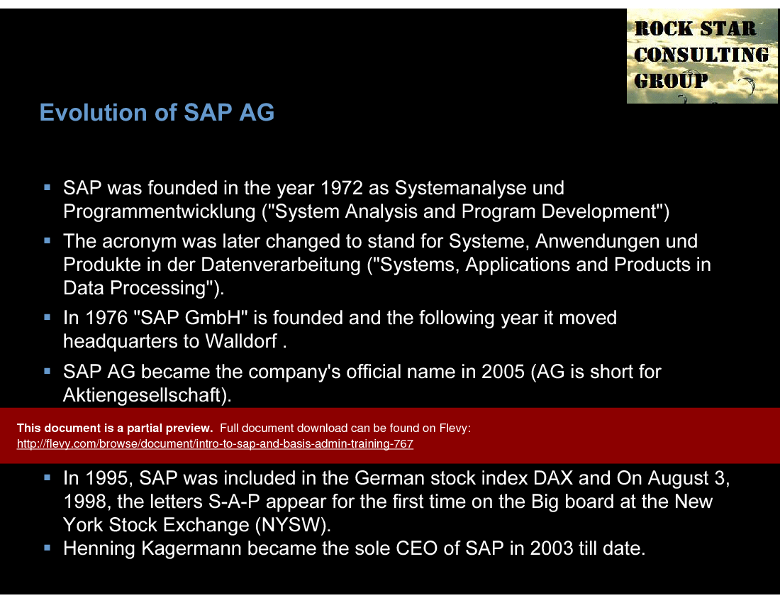 This is a partial preview of Intro to SAP & Basis Admin Training (105-slide PowerPoint presentation (PPT)). Full document is 105 slides. 
