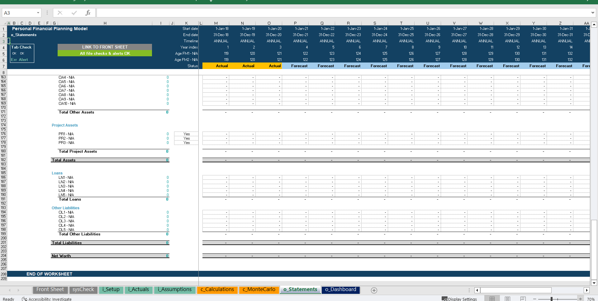 Personal/Family Net Worth Projection Model (Excel template (XLSX)) Preview Image