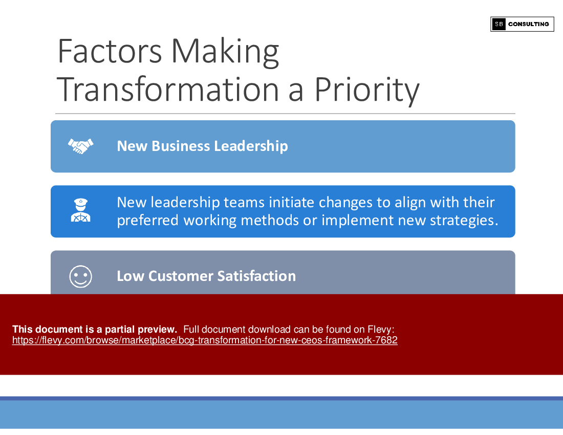 BCG Transformation for New CEOs Framework (194-slide PPT PowerPoint presentation (PPTX)) Preview Image