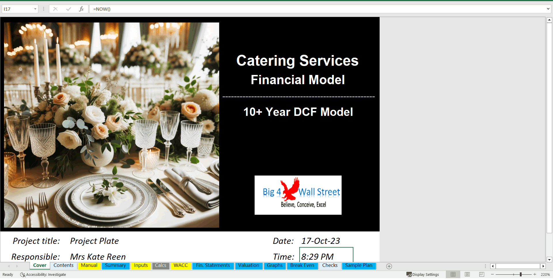 Catering Services Financial Model (10+ Year DCF & Valuation) (Excel template (XLSX)) Preview Image