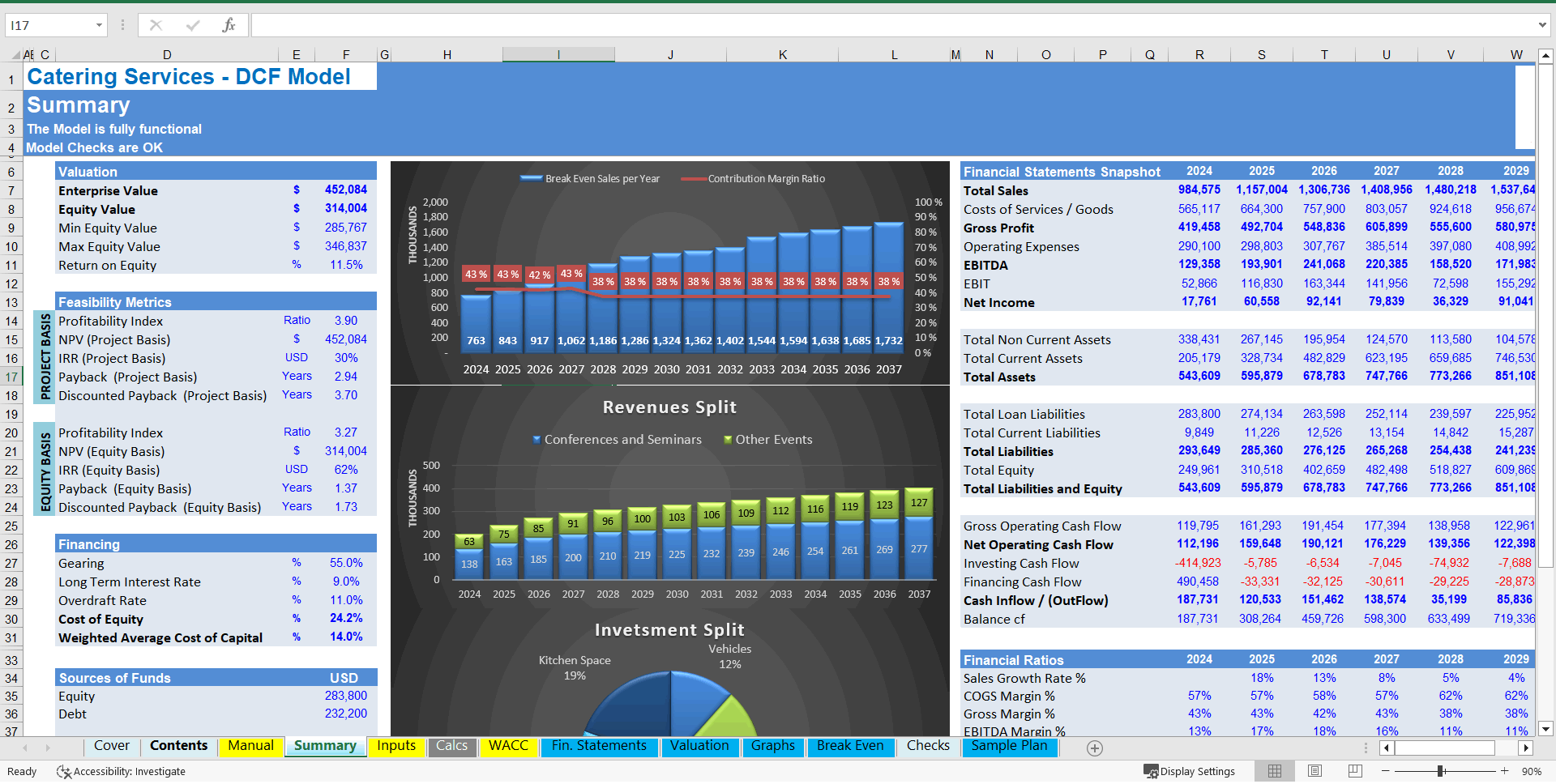 Catering Services Financial Model (10+ Year DCF & Valuation) (Excel template (XLSX)) Preview Image
