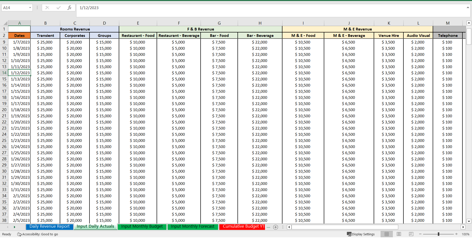 Hotel Daily Revenue Report (Excel template (XLSX)) Preview Image